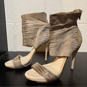 BCBGeneration Tan Peep-Toe Heels